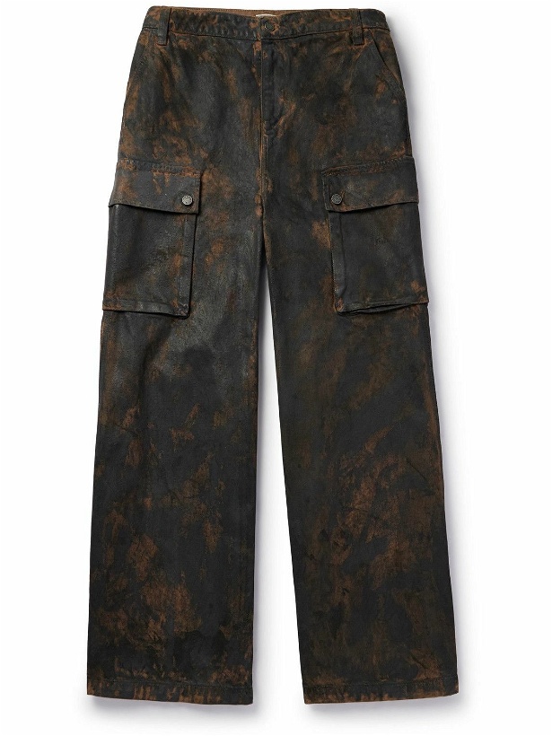 Photo: Guess USA - Wide-Leg Camouflage-Print Cotton-Gabardine Trousers - Brown