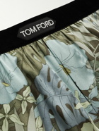 TOM FORD - Floral-Print Velvet-Trimmed Stretch-Silk Satin Boxer Briefs - Green