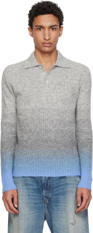 Photo: ERL Gray Thin Gradient Knit Polo
