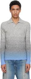 ERL Gray Thin Gradient Knit Polo