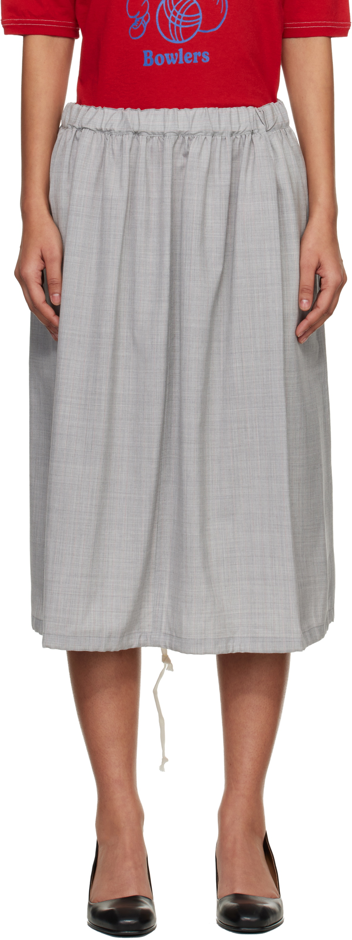 Comme des Garçons Girl Gray Wool Tropical Colour Stripe Midi Skirt