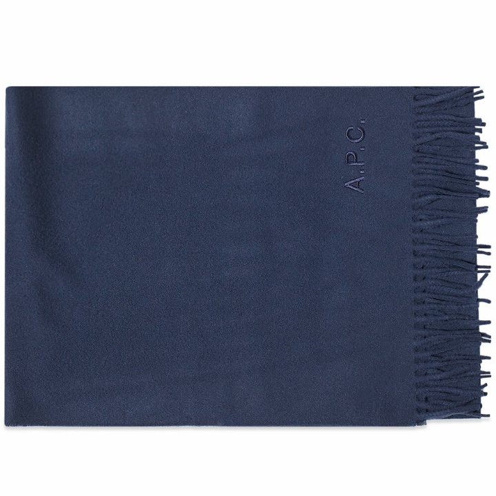 Photo: A.P.C. Men's Ambroise Embroidered Logo Scarf in Dark Navy