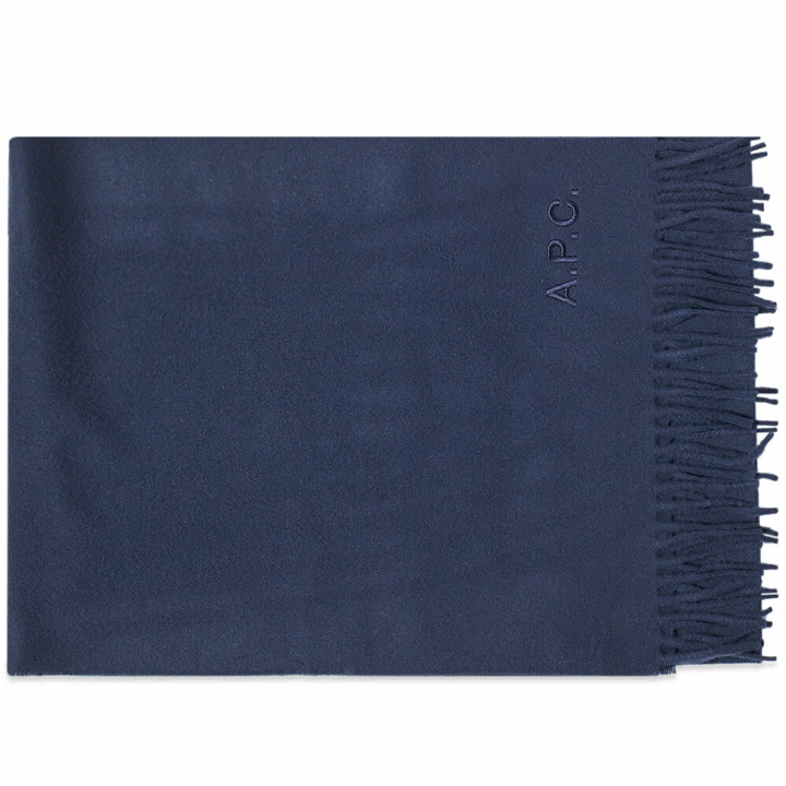 Photo: A.P.C. Men's Ambroise Embroidered Logo Scarf in Dark Navy