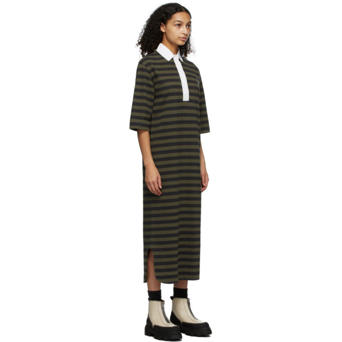 GANNI Khaki and Black Striped Polo Dress GANNI