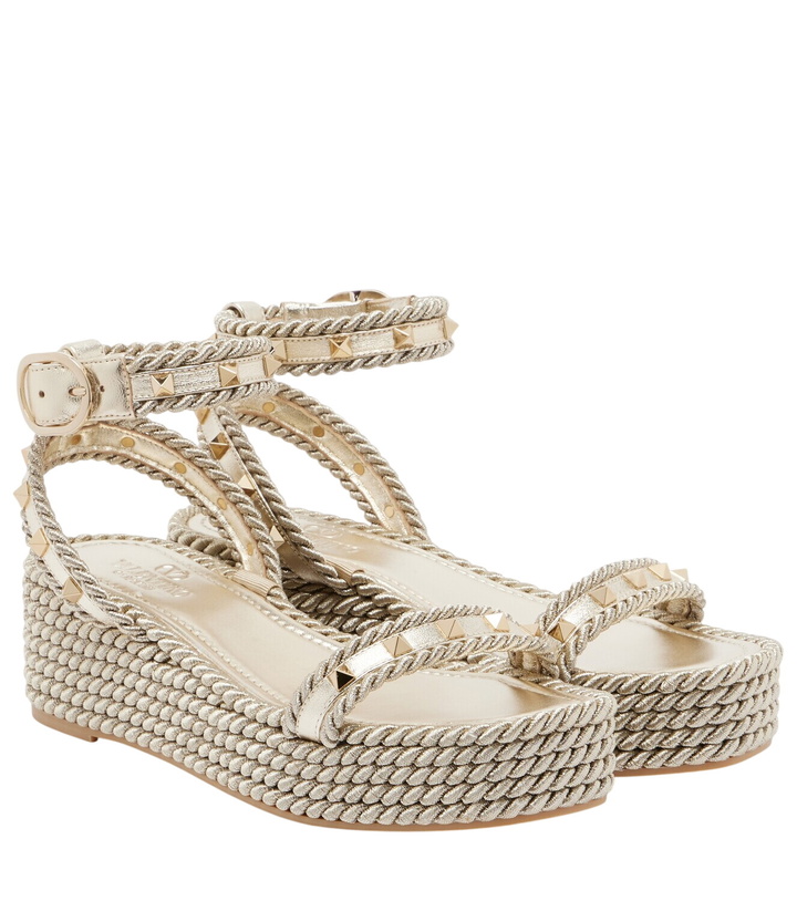 Photo: Valentino Garavani Rockstud Torchon leather espadrille wedges