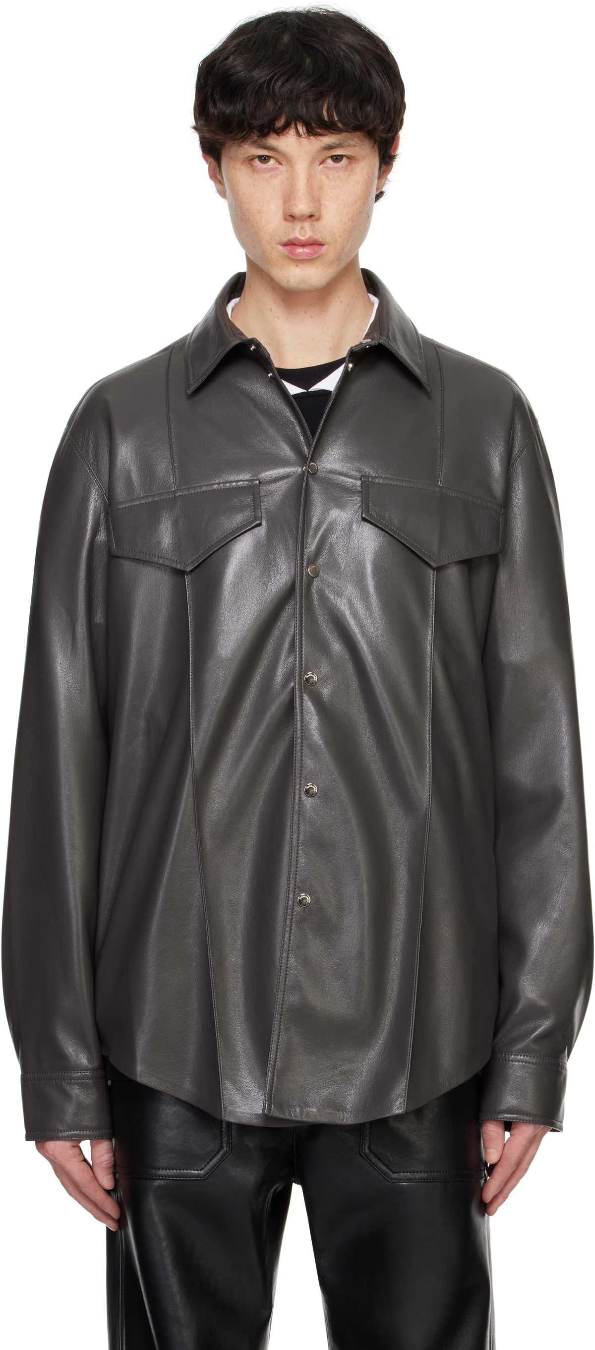Nanushka Green Olavi Vegan Leather Shirt