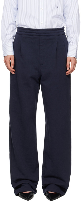 Photo: Carter Young SSENSE Exclusive Navy Pleated Sweatpants