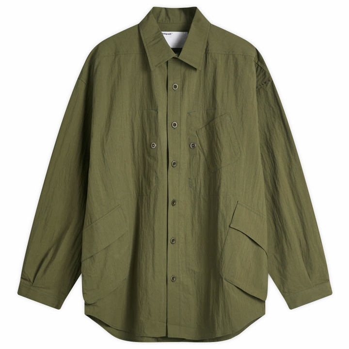 Photo: Poliquant Men's In-Outside Pockets Oversized CPO Shirt Jacket in Olive
