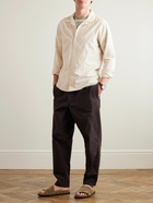 Mr P. - Convertible-Collar Striped Cotton and Linen-Blend Voile Shirt - Neutrals