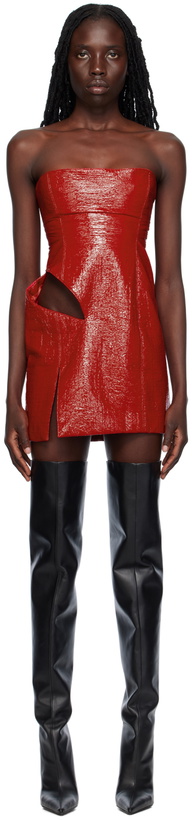 Photo: Feben Red Slit Faux-Leather Minidress