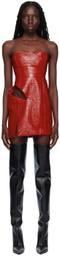 Feben Red Slit Faux-Leather Minidress