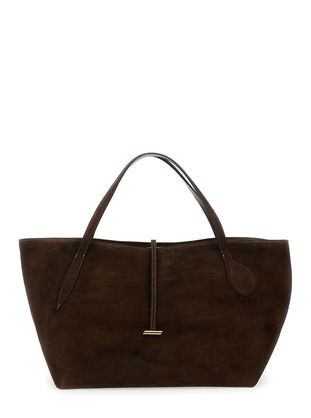 Photo: Little Liffner zip Penne Brown Tote Bag With Two Top Handles And Logo Plaque On The Front In Leather Woman