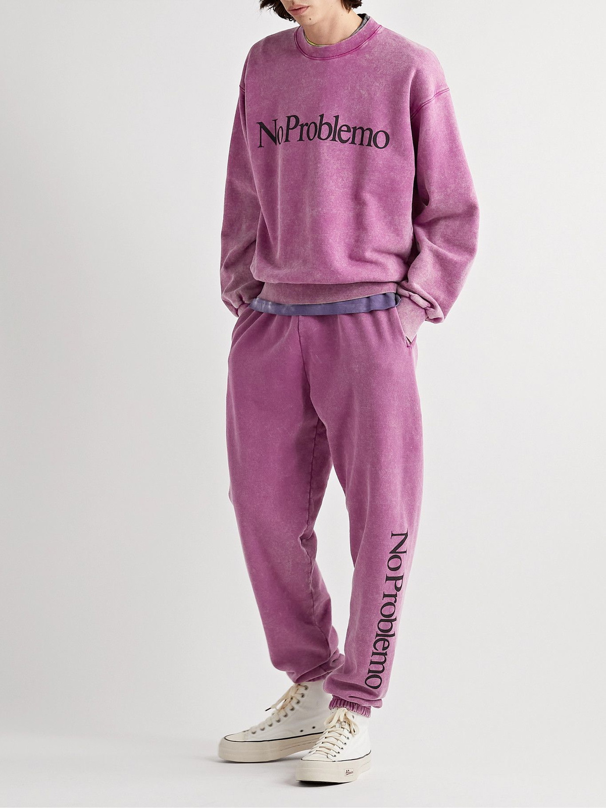 Aries - No Problemo Acid-Washed Cotton-Jersey Sweatshirt - Pink ARIES