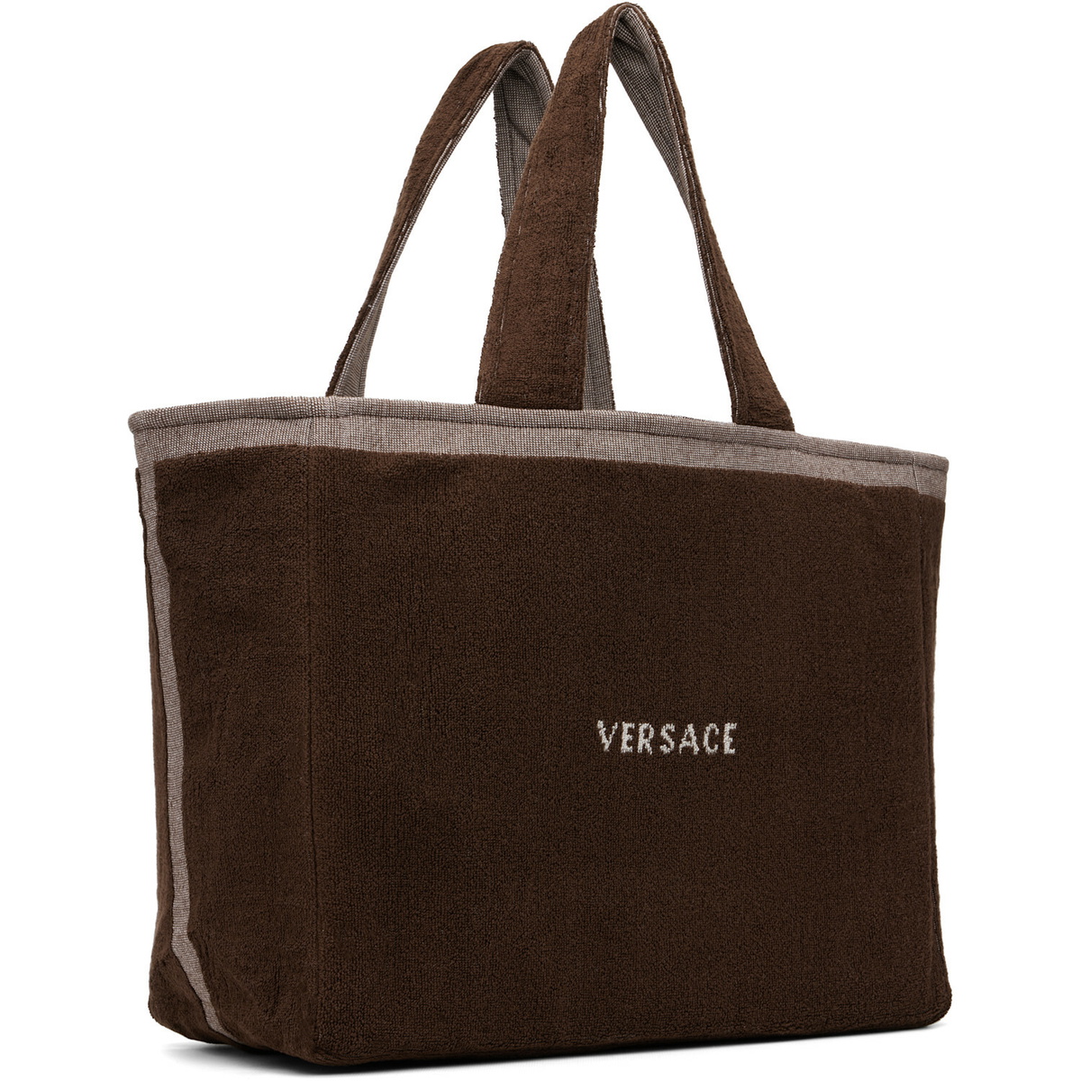 Versace Brown Cotton-Terry Jacquard Tote