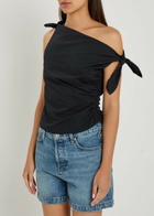 Staud Bellaria Ruched Stretch-cotton top Black