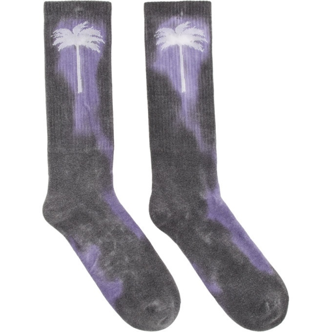Photo: Palm Angels Purple and Grey Tie-Dye Palm Socks