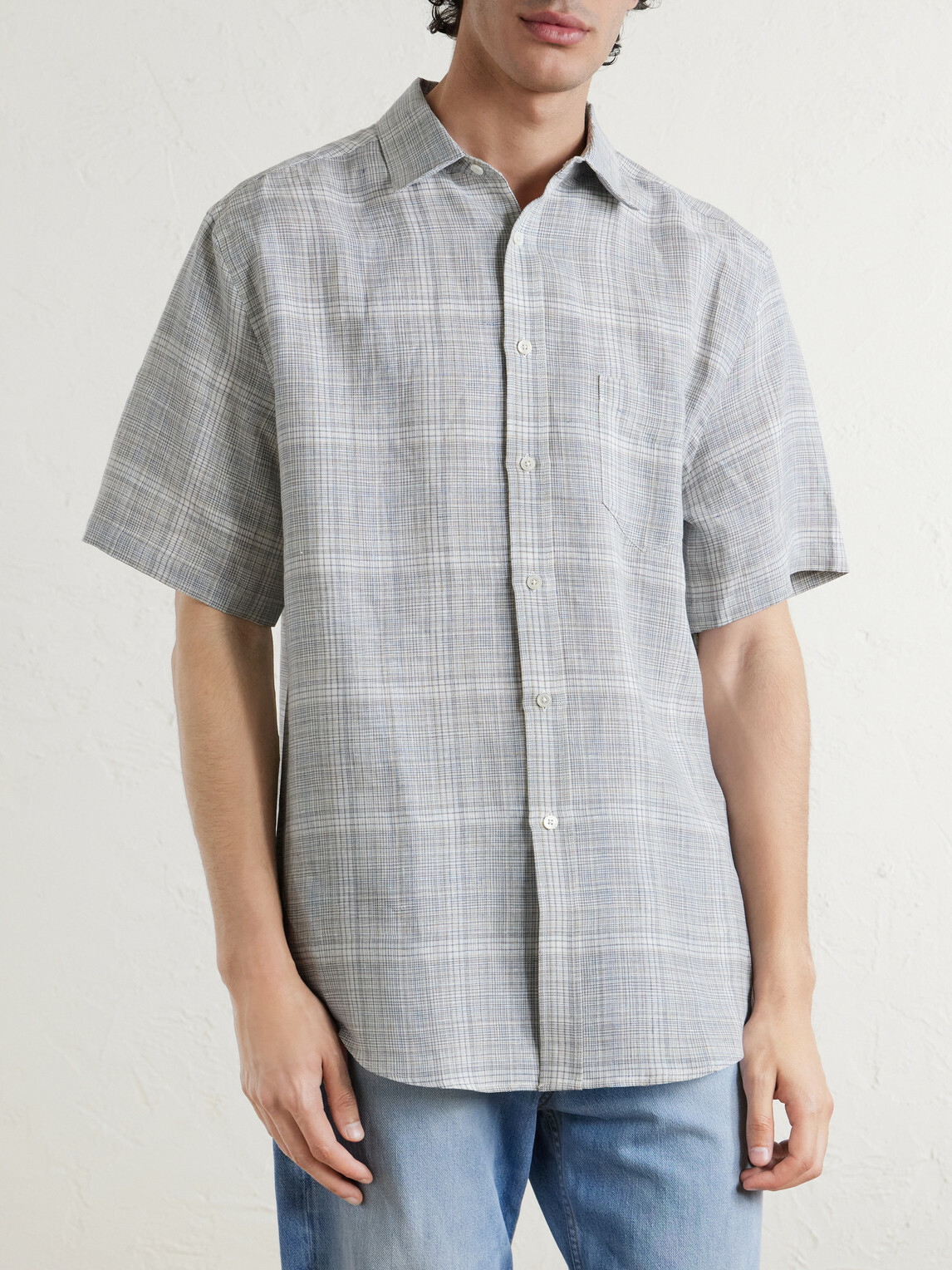 Portuguese Flannel - Gem Checked Linen Shirt - Gray