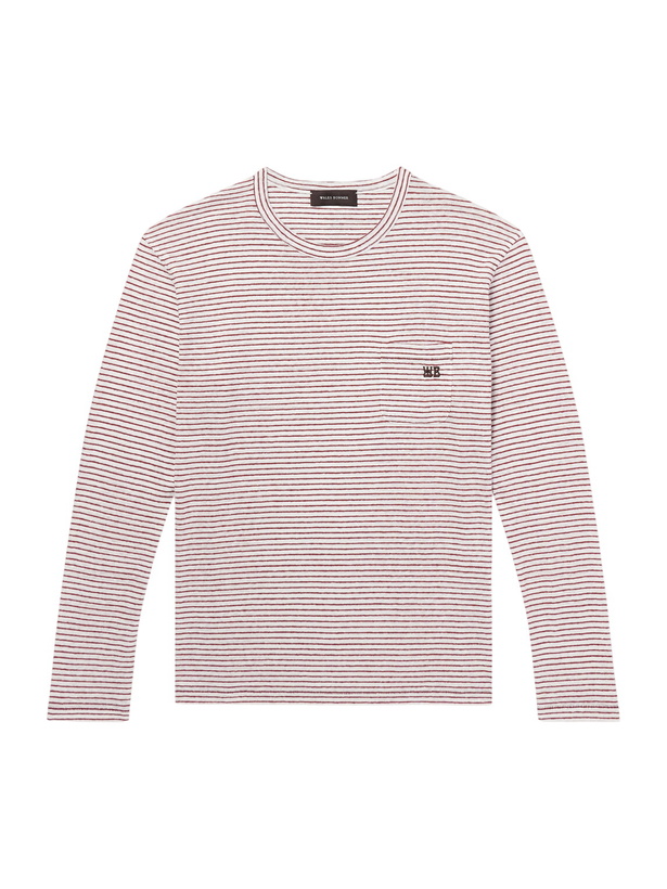 Photo: Wales Bonner - Hour Embroidered Striped Linen and Cotton-Blend T-Shirt - Pink