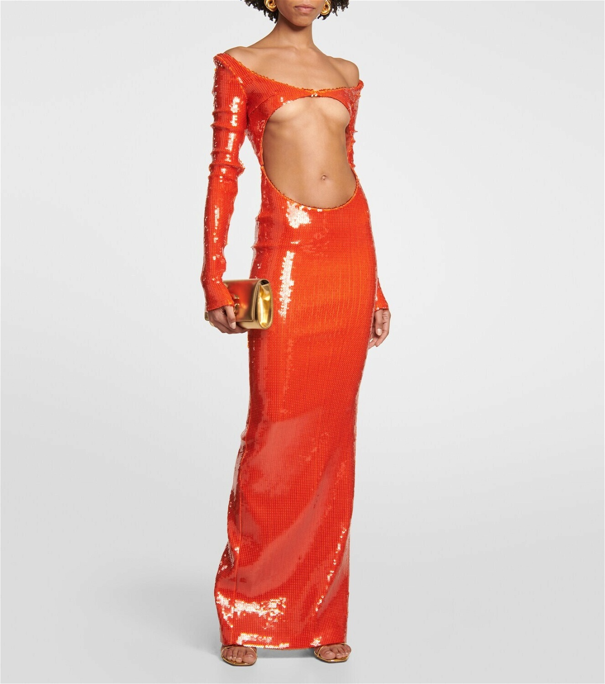 LaQuan Smith Sequined cutout off-shoulder gown