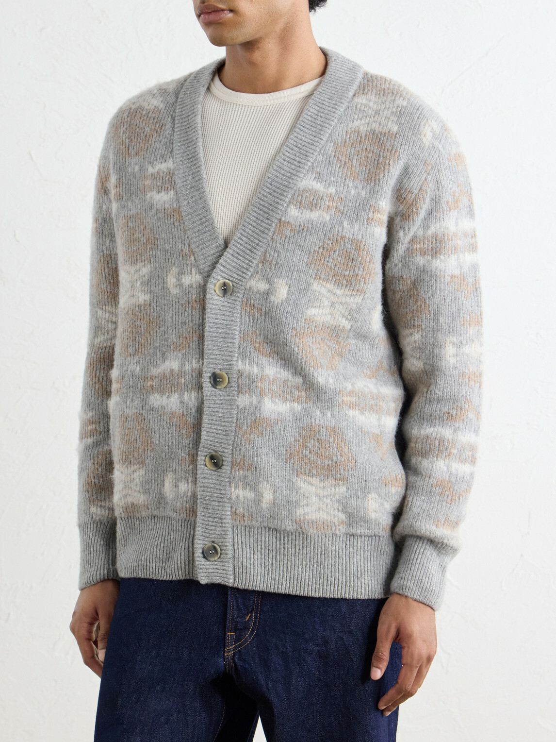 Altea - Virgin Wool-Jacquard Cardigan - Gray