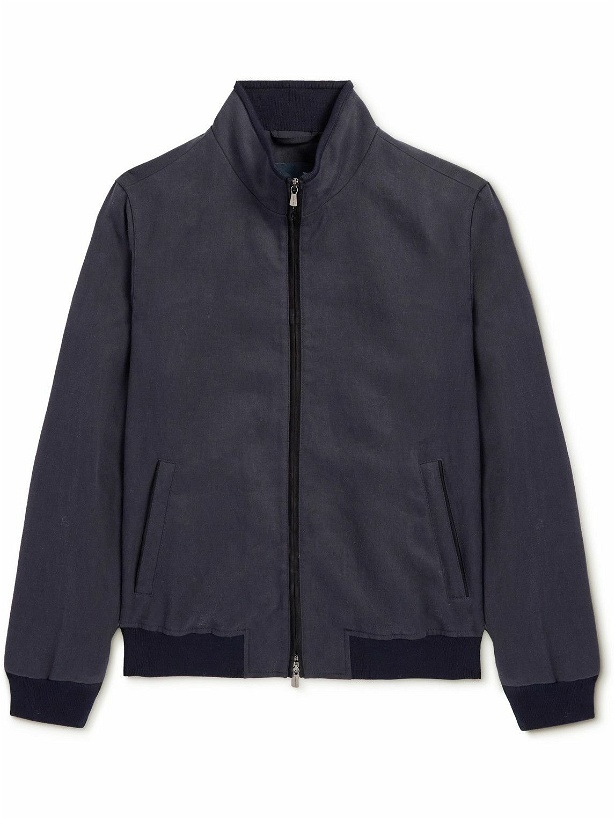 Photo: Thom Sweeney - Suede-Trimmed Linen-Twill Bomber Jacket - Blue