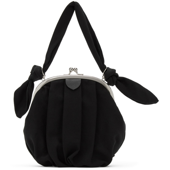 Ys Black Gabardine Clasp Gathered Shoulder Bag Ys