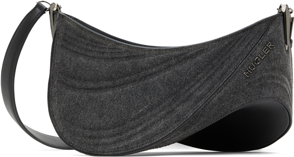 ショルダーバッグ・ポシェット MUGLER 'medium denim spiral curve 01' shoulder bag Mugler Black Medium Denim Spiral Curve 01 Bag Mugler
