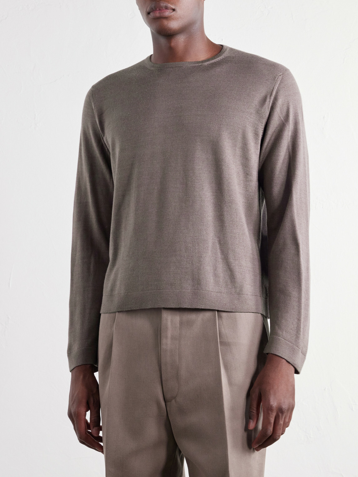 Stòffa - Wool And Silk-Blend T-Shirt - Brown