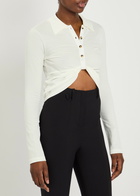 Courrèges Knotted Piqué Cotton Cropped Polo Shirt White
