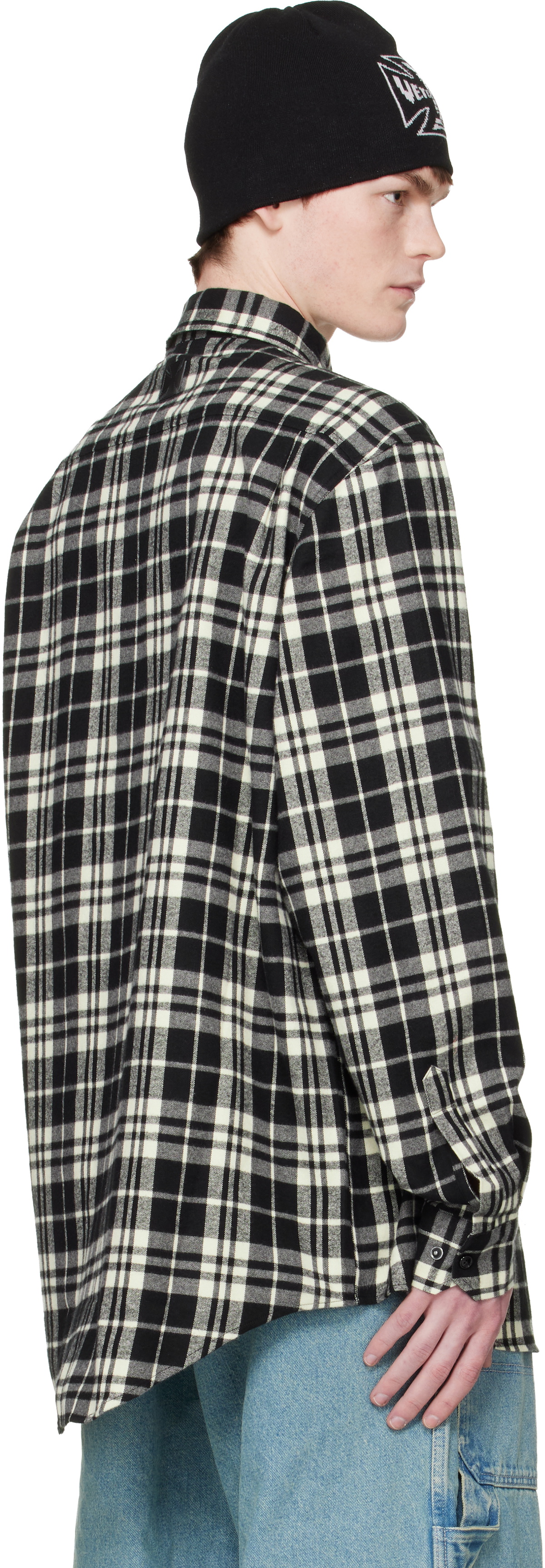 VETEMENTS Black & White Leather Cross Flannel Shirt
