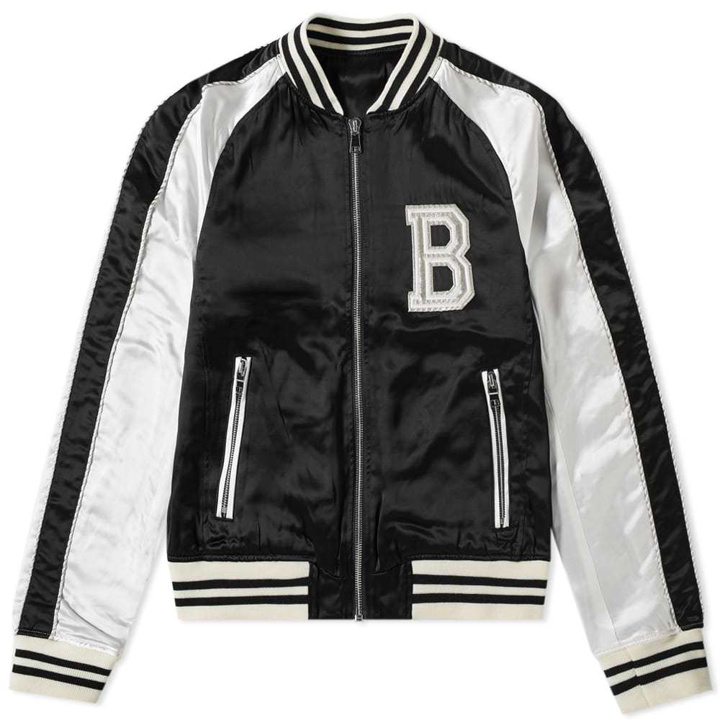 Photo: Balmain Logo Embroidered Varsity Jacket White & Black