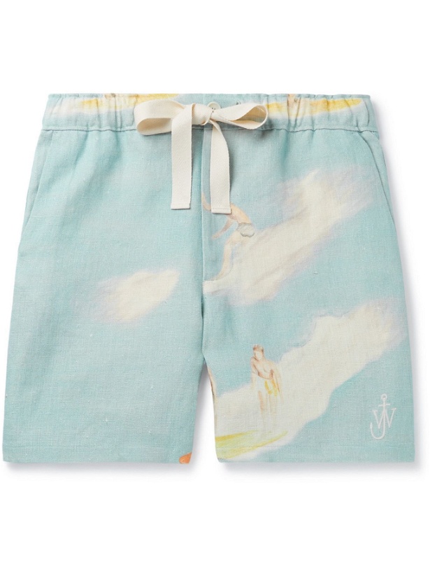 Photo: JW Anderson - Logo-Embroidered Printed Linen Drawstring Shorts - Blue