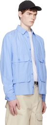 Reese Cooper Blue Cotton Chambray Cargo Button Down Shirt