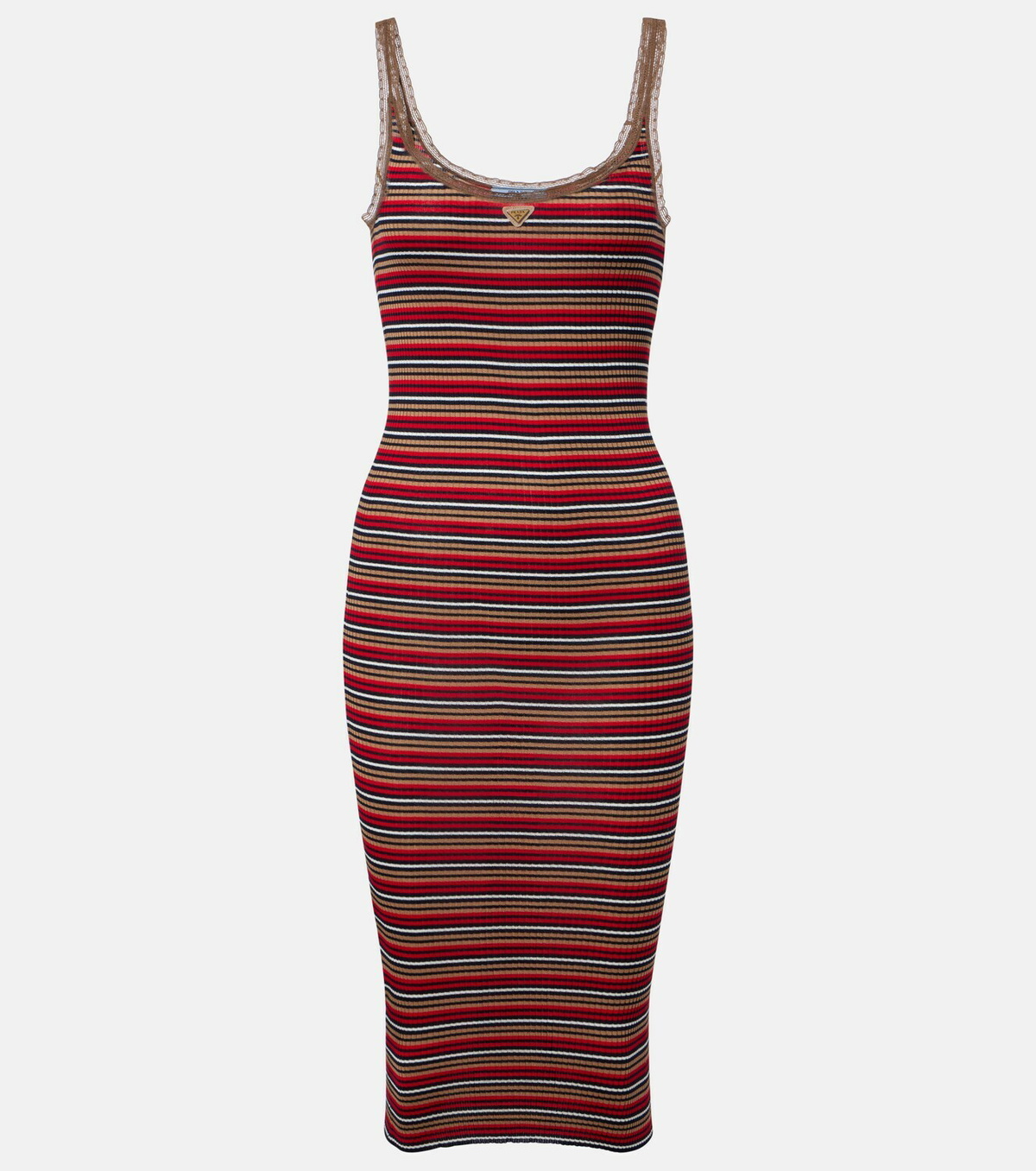 Prada Logo ribbed-knit cotton midi dress