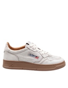 Autry Medalist Sneakers In Leather With Craquele Effect White Color