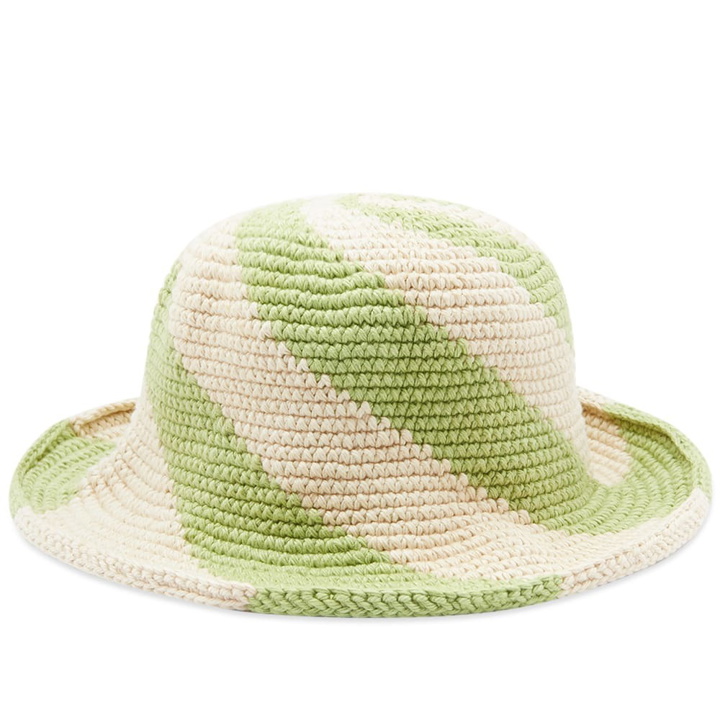 Photo: Checks Downtown Men's Spiral Crochet Bucket Hat in Khaki And Green