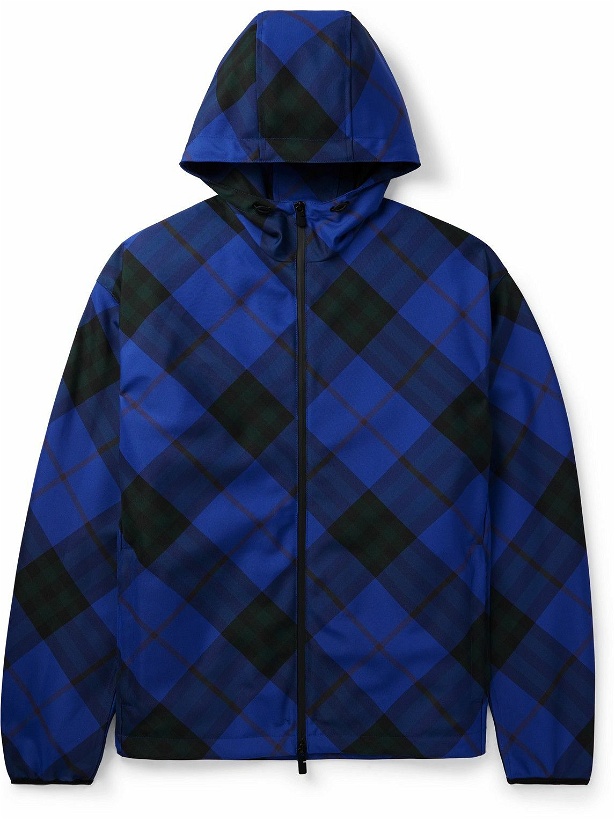 Photo: Burberry - Logo-Appliqued Checked Twill Hooded Track Jacket - Blue