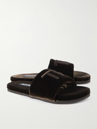 TOM FORD - Harrison Logo-Embroidered Velvet Slides - Brown