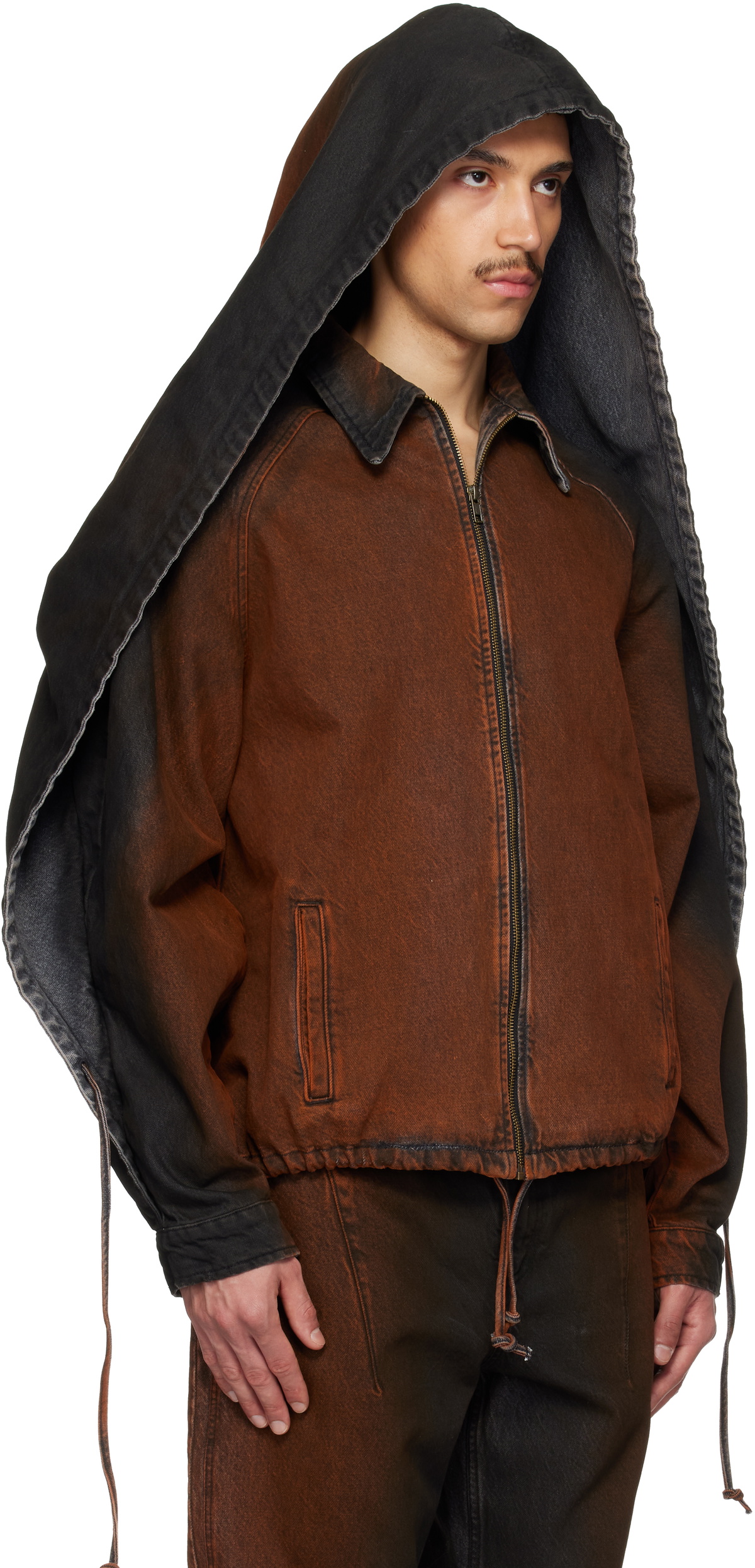 EGONlab Black & Orange Convertible Hooded Denim Jacket