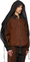 EGONlab Black & Orange Convertible Hooded Denim Jacket