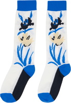 Marni Blue & White Intarsia Flower Mid-Calf Socks