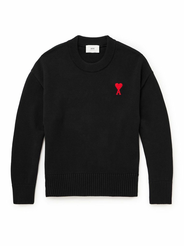 Photo: AMI PARIS - ADC Logo-Embroidered Cotton and Merino Wool-Blend Sweater - Black