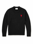 AMI PARIS - ADC Logo-Embroidered Cotton and Merino Wool-Blend Sweater - Black