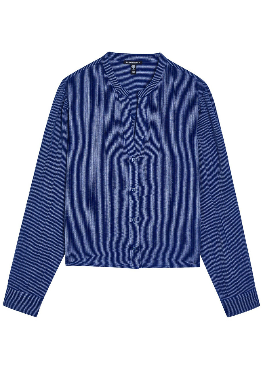 Eileen Fisher Striped Cotton Blouse Navy