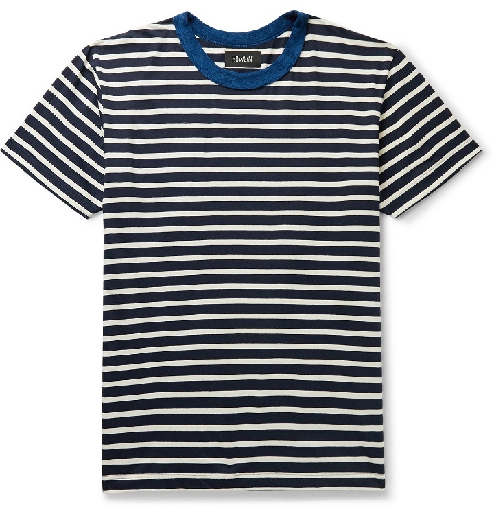 Photo: Howlin' - Terry-Trimmed Striped Cotton-Jersey T-Shirt - Blue