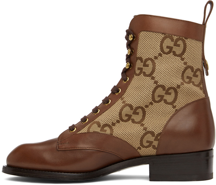 Gucci Brown & Beige Maxi Lace-Up Boots