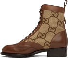 Gucci Brown & Beige Maxi GG Lace-Up Boots