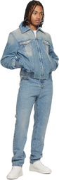 Balmain Blue Cropped Lined Denim Jacket