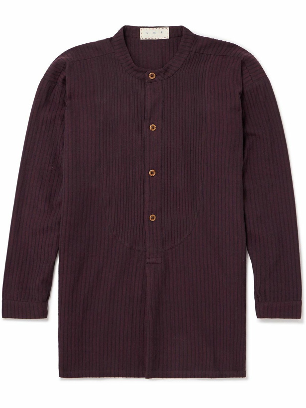 Photo: SMR Days - Cavalet Grandad-Collar Bib-Front Striped Cotton Shirt - Purple