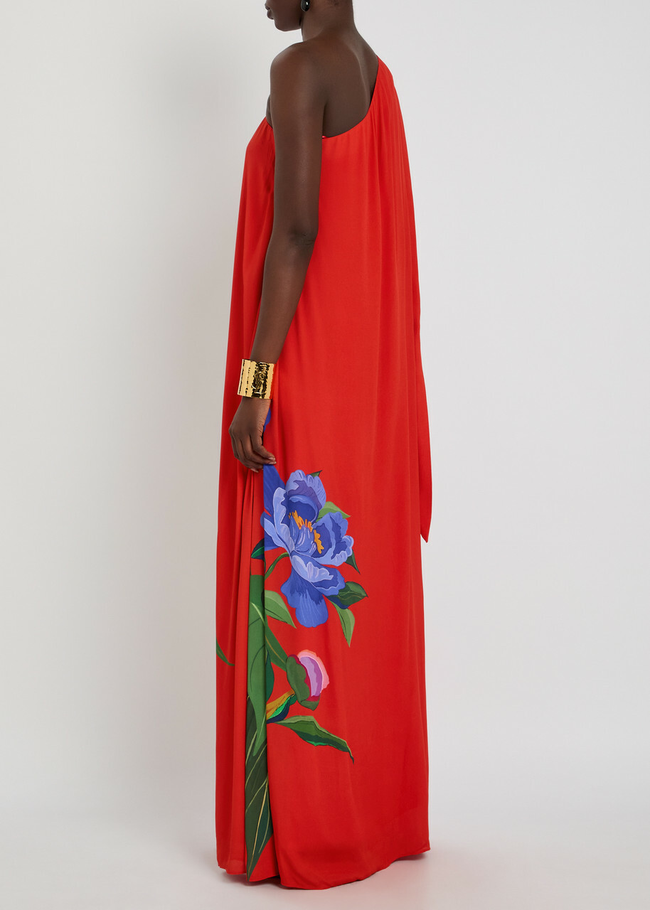 Borgo DE Nor Lani Floral-print One-shoulder Crepe Maxi Dress Red